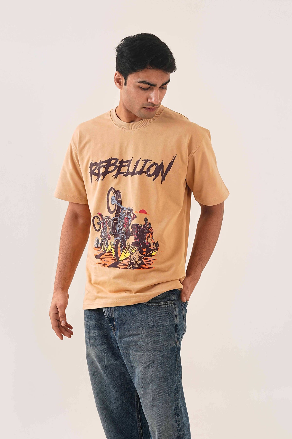 Rebellion Beige Oversized T-shirt