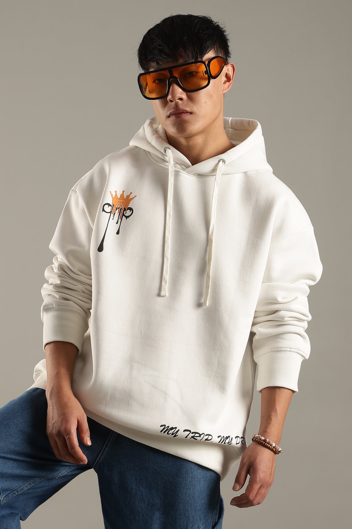 Men’s White Oversized Graphic Hoodie
