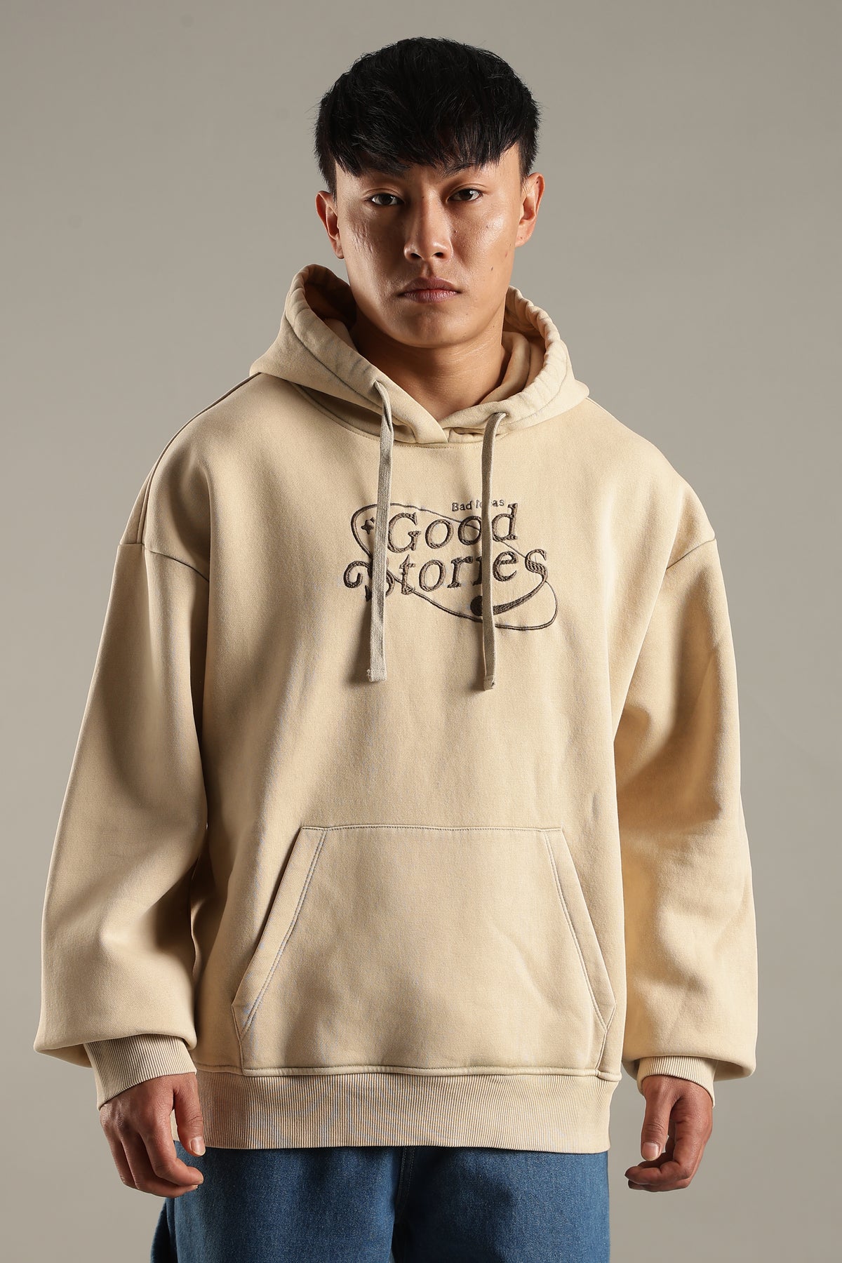 Men’s Beige Acid Wash Hoodie