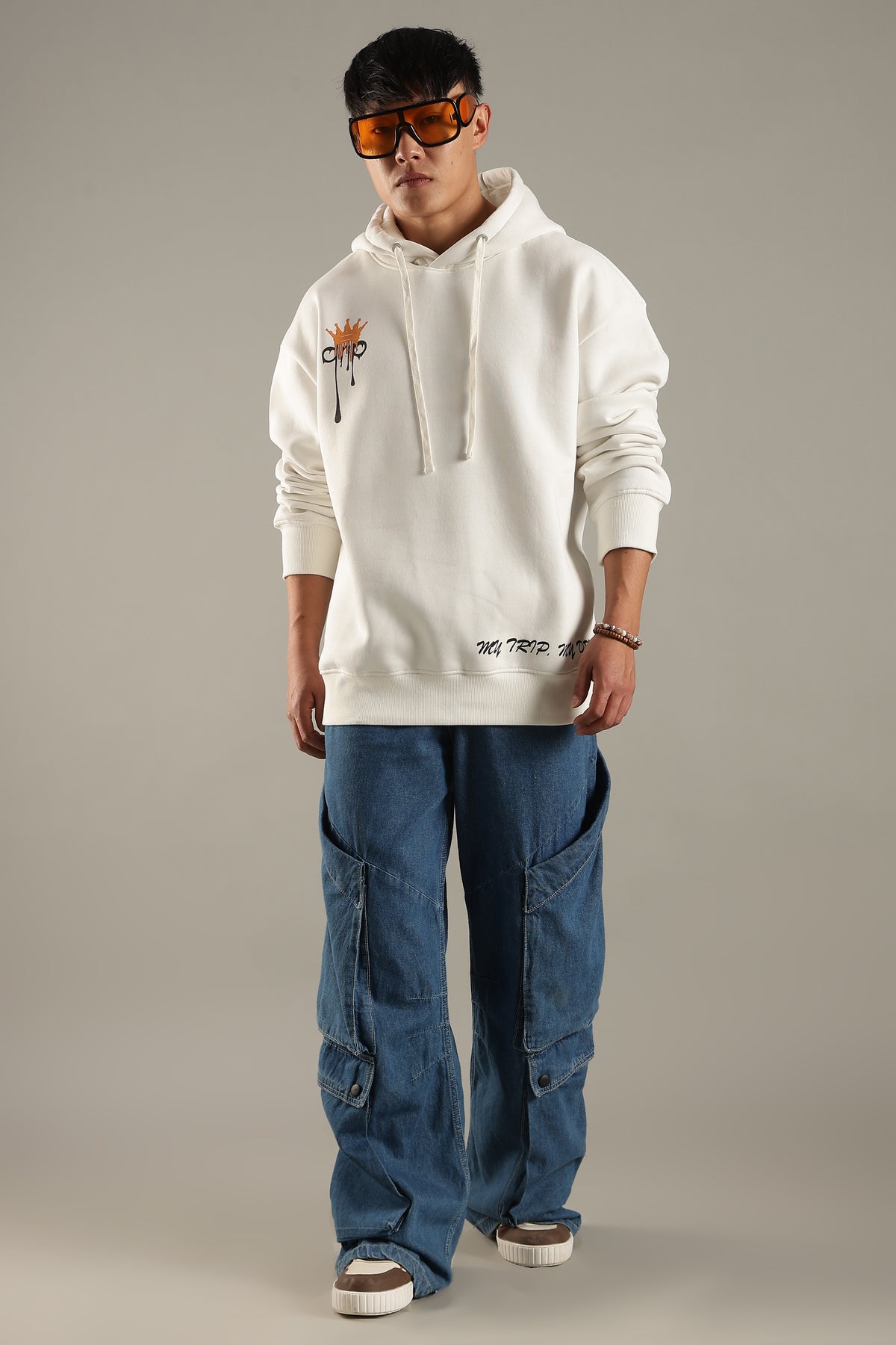 Men’s White Oversized Graphic Hoodie