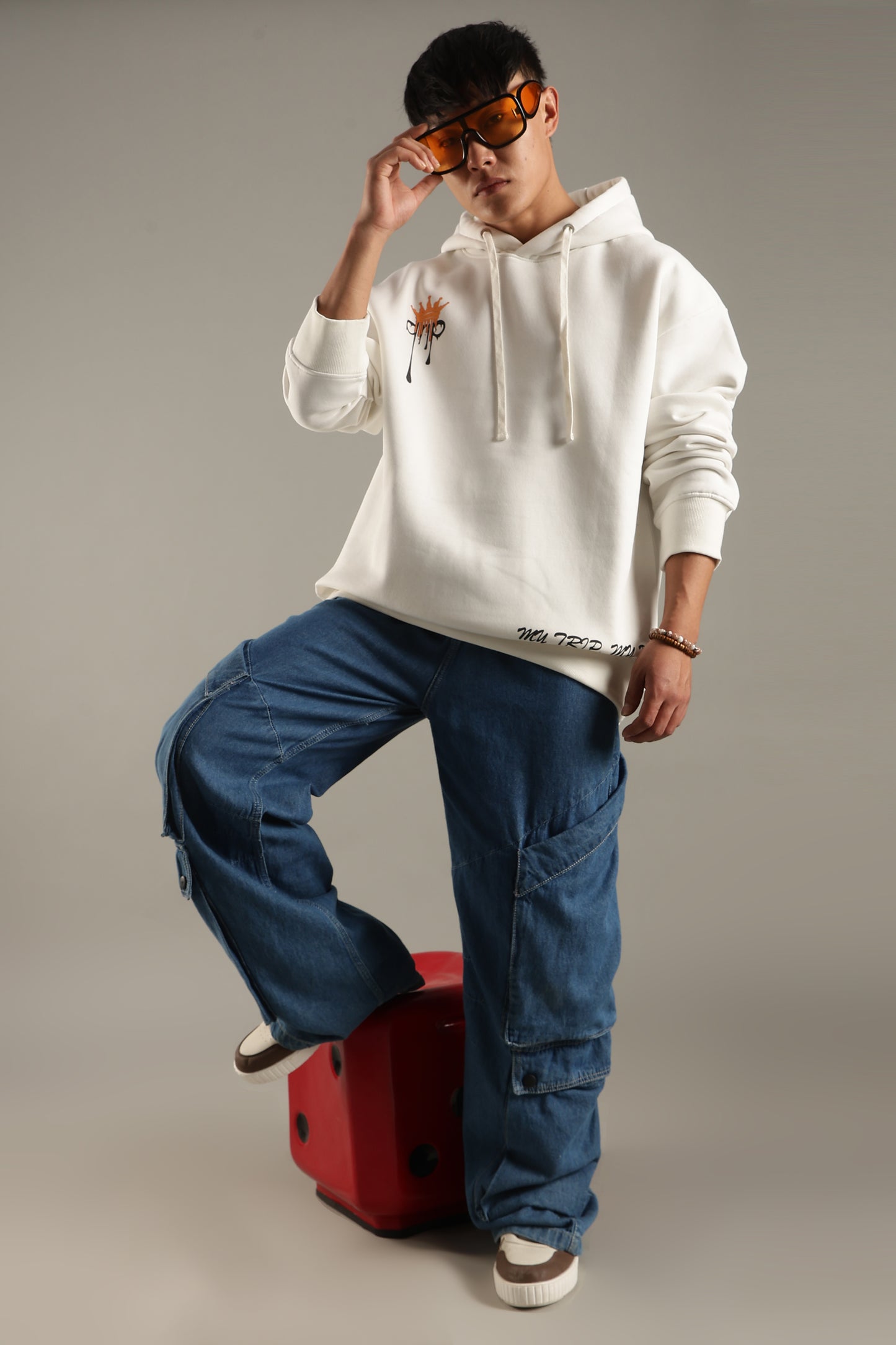 Men’s White Oversized Graphic Hoodie