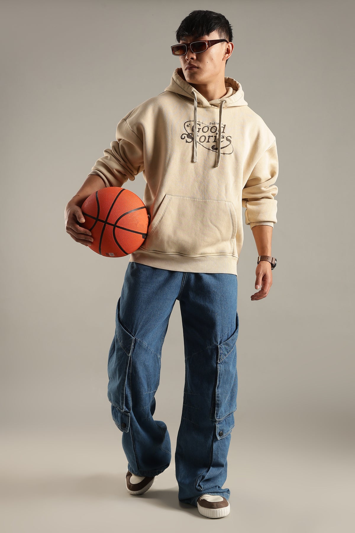 Men’s Beige Acid Wash Hoodie