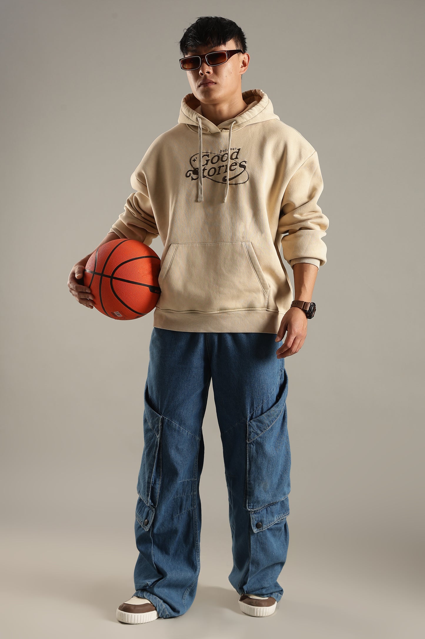 Men’s Beige Acid Wash Hoodie