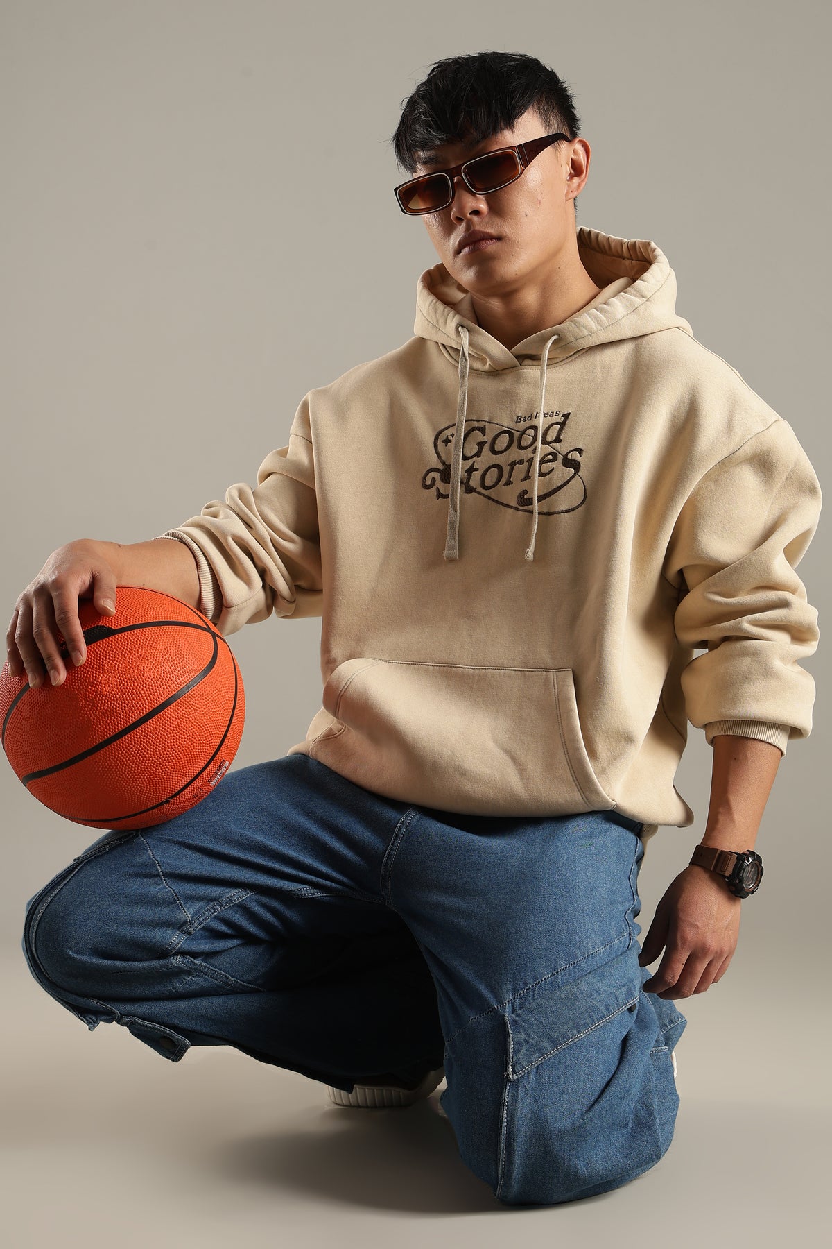 Men’s Beige Acid Wash Hoodie